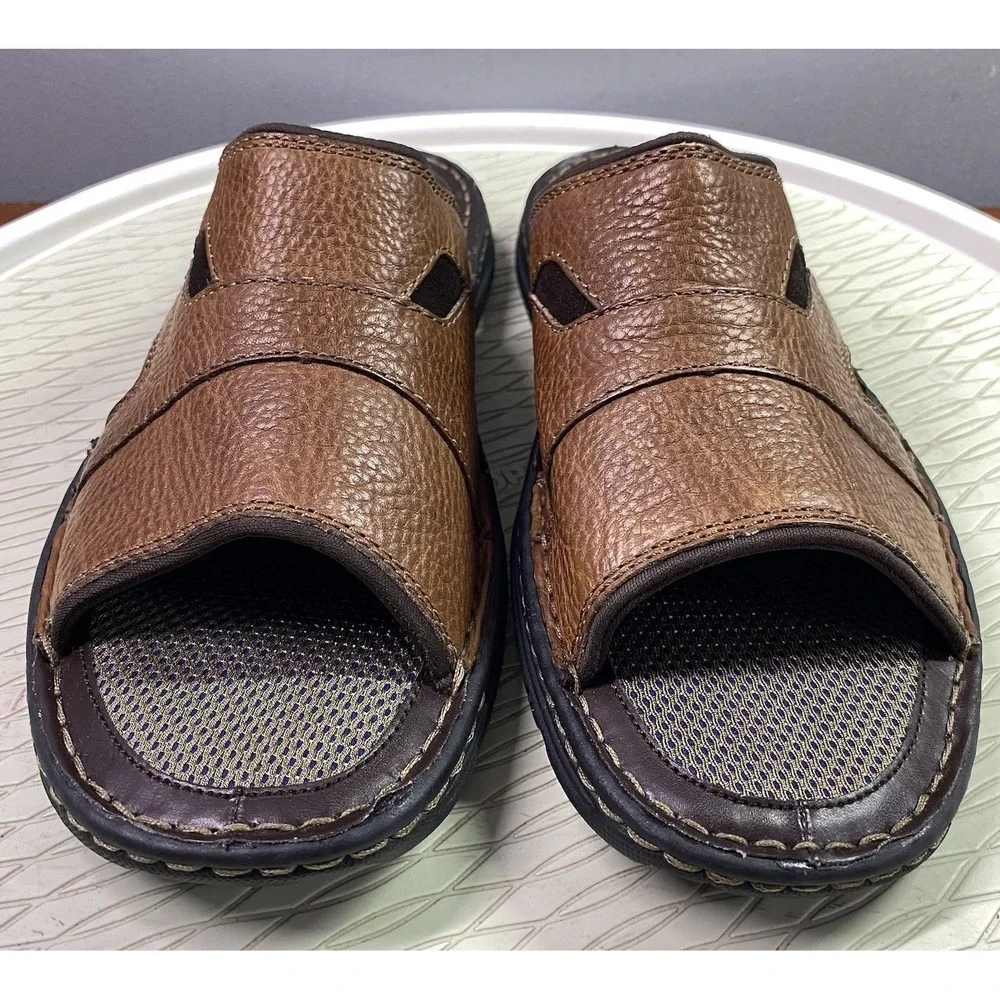 Nunn Bush Mens Genuine Leather‎ Brown Slip-on Open Toe Sandals Sz. 10 EUC